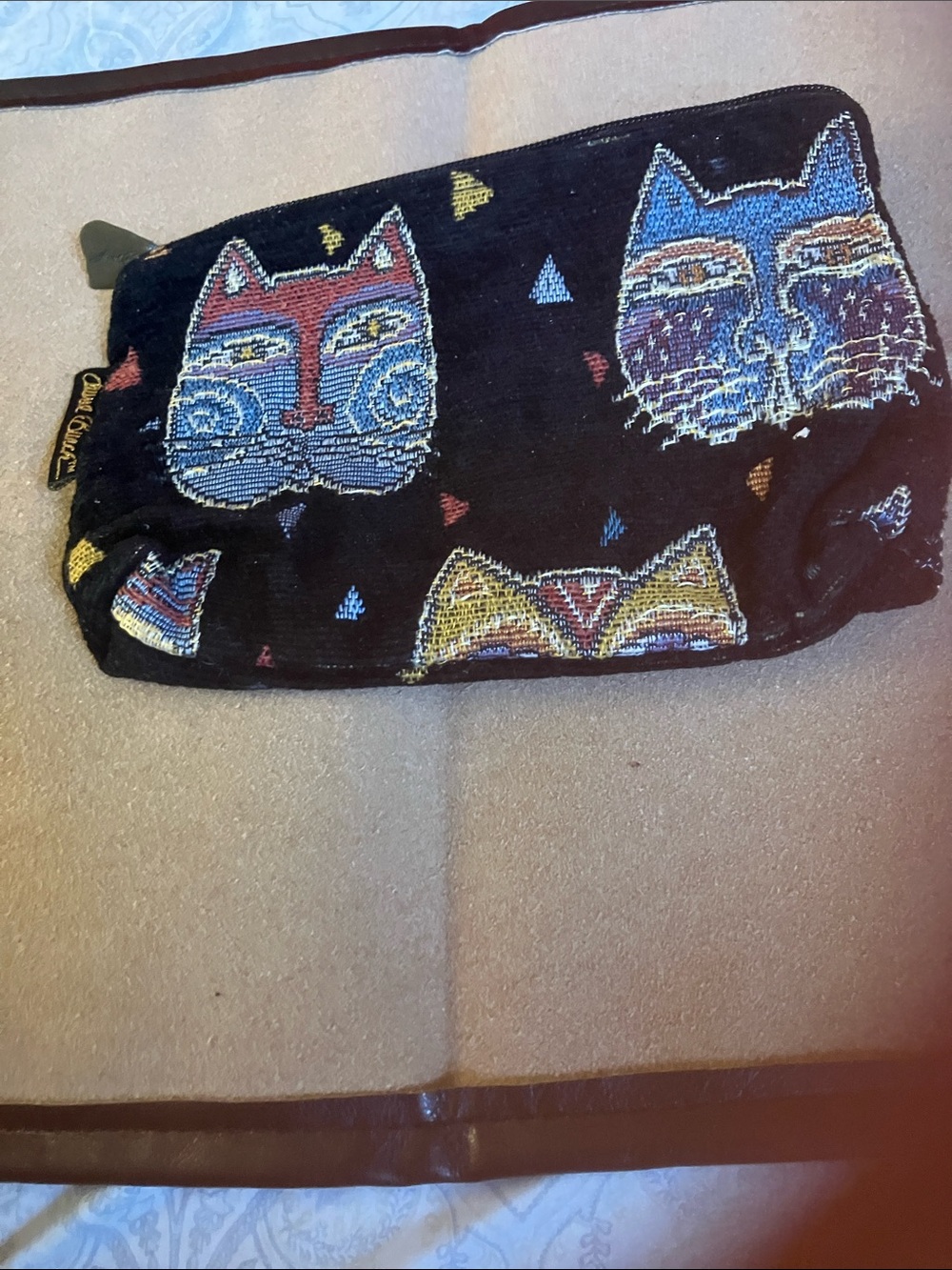 Cat Tapestry Cosmetic Pouch - Multicolor Faces on Black Laurel Burch